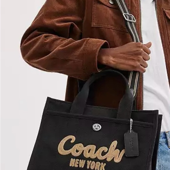Coach 2024 Cargo Unisex Black and Gold Embroidered Large Logo Canvas Tote - Picture 5 of 9